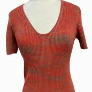 Anthropologie Moth short sleeve top scoop neckline striped orange blouse